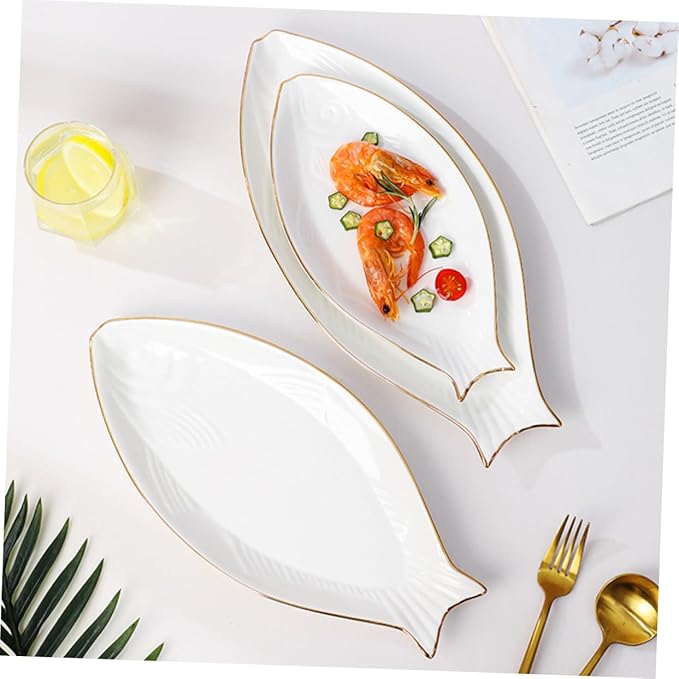 LIFKOME Ceramic Fish Plate Elegant Fish Shaped Food Serving Tray Rimmed Design for Appetizers Sushi Fruits for Parties and Banquets