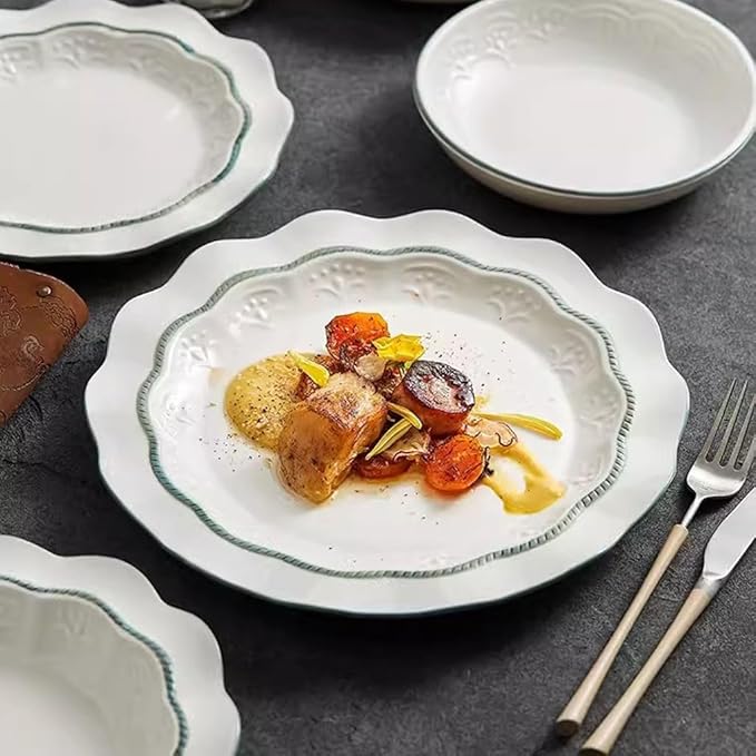 Kitchen Plates Creative Petal Lace Dinner Plate Home Restaurant Kitchen Salad Plate Appetizer Plate Desktop Decoration Tableware Restaurant Plates(21cm)