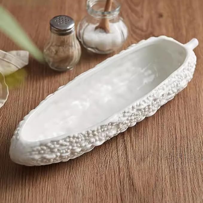 Reusable Plates Creative White Ceramic Vegetable Shape Plate Appetizer Home Long Deep Hotel Restaurant Tableware(10.6inch)
