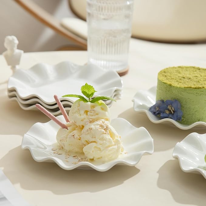 7 Inch White Dessert Plates Set of 12, Ceramic Appetizer Plate Wave Dinnerware Set, Small Dinner Plates for Snacks, Side Dishes, Fruit, Salad, Microwave Oven and Dishwasher Safe