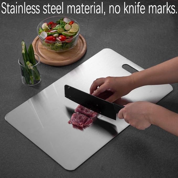 Titanium Cutting Board, Stainless Steel Food Grade, 14 * 10 Inch, Meat, Fruit, Vegetable, Silver, Rectangular, 0.05 inches Thick