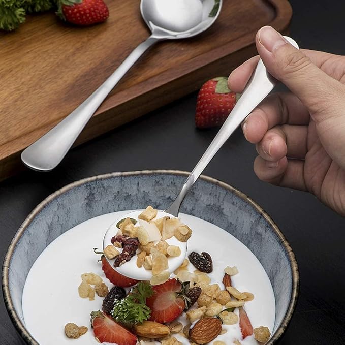 Soup Spoons, 8-Piece Premium Stainless Steel Spoons Heavy-Weight Round Spoon Flatware Set