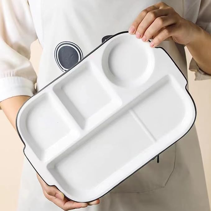 Large White Dinner Plates Ceramic Divided Plate 12 Inch 4 Compartment Porcelain Portion Control Plate for Adults Bariatric Diet - Microwave, Oven, and Dishwasher Safe
