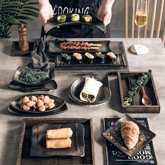 Appetizer Plates Black Vintage Ceramic Tableware Sushi Plate Hotel Barbecue Plate Restaurant Cheap Plates