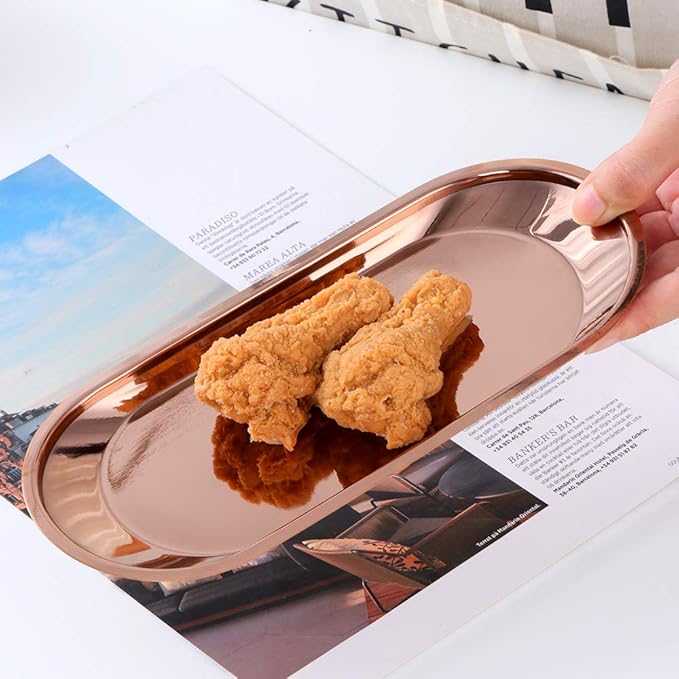 Buyer star Rose Gold 2PCS 9inch Stainless Steel Oval Tray Fruit Trays Storage Tray Dish Plate Cosmetics Jewelry Decorative Organizer