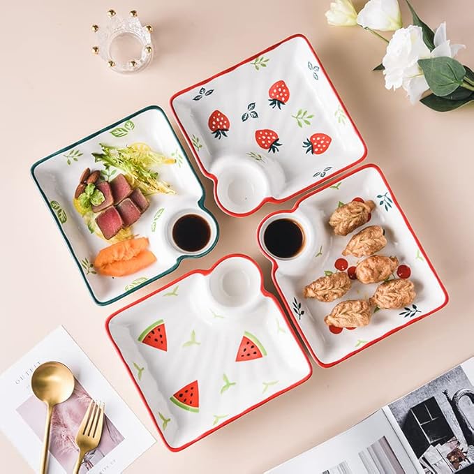 Multi Purpose Appetizer Ceramic Tray Vinegar Bowl Elegant Sushi Cookie Serving Dishes Dipping Sauce Plate for Dumplings French Fries Snacks Homes Restaurants Design Sense Souvenirs