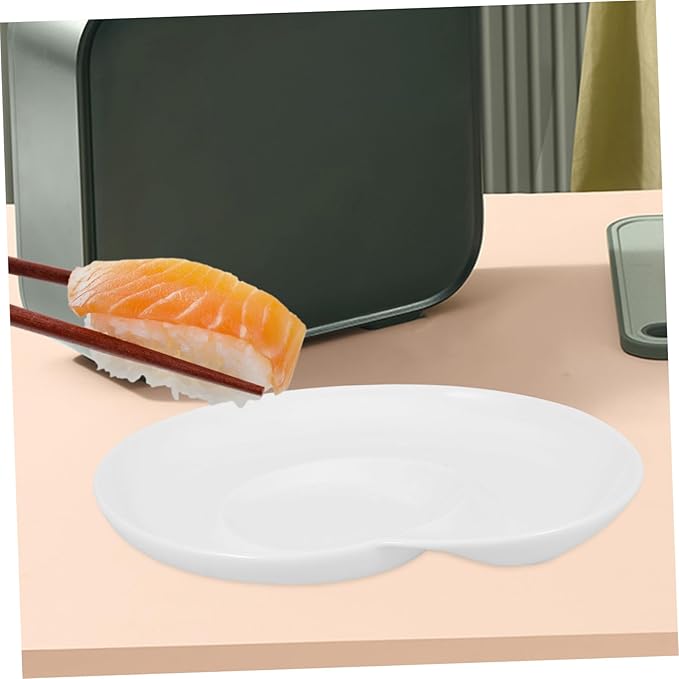 Mobestech Divided Ceramic Plate with Sauce Compartment Elegant Appetizer Serving Tray for Dumplings Sushi and Snacks Home and Restaurant Use