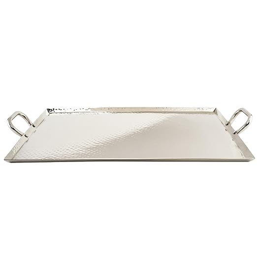G.E.T. SSTPD-1915-MP Heavy-Duty Metal Serving/Ottoman Tray with Handles, 19" x 15", Mirror Polished Steel