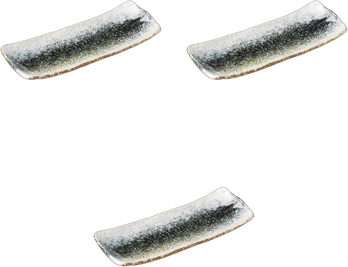 Setomonohonpo Set of 3 Meorikawa Serving Plates, 9.1 x 3.5 x 1.0 inches (23.2 x 8.9 x 2.6 cm) | Appetizer Plate, Reinforced Porcelain