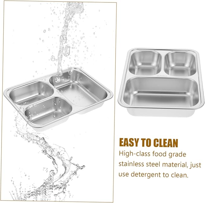 Unomor 2pcs Strong Stainless Steel Dinner Plate Compartment Plate Health-conscious Serving Tray Dish