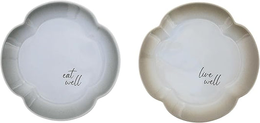 Pavilion Gift Company - Live & Eat - 6.5" Set Of Two Ceramic Appetizer Plates Neutral Ombre Kitchen Serveware Housewarming Gift Hostest Host Present