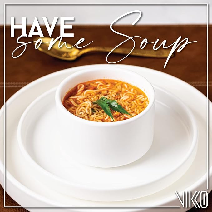 Vikko Modern Soup Bowls, Set of 4 Matte White Porcelain Bowls, Stackable 14 oz Elegant Restaurant Style Soup Bowl Set, Microwave and Dishwasher Safe