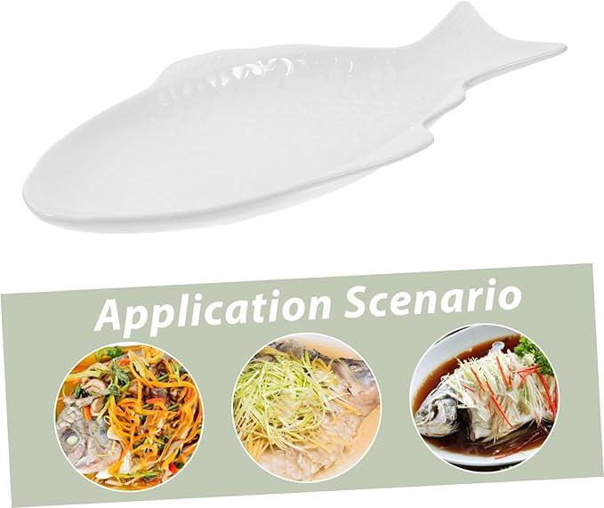 VALICLUD Creative Fish Shaped Ceramic Plate White Multi Function Snack Serving Dish for Home Dining Restaurant Party Use