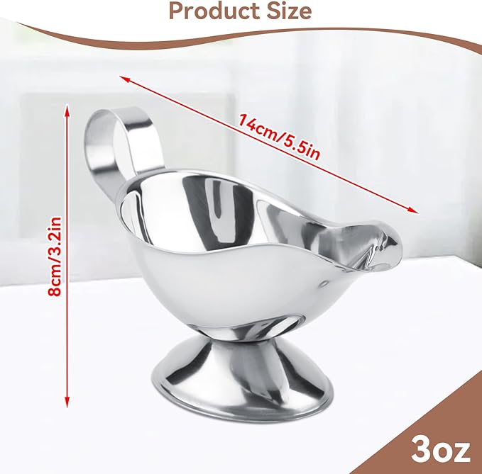 Gravy Boat, Mini Sauce Jug Stainless Steel Gravy Boat with Handle Sauce Cup with Dripless Lip Spout for Gravy Sauces Salad Dressings Cream(3oz)