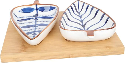 1 Set Ceramic Sauce Dish with Wood Tray Versatile Appetizer Plates for Snacks Fruits and Condiments for Parties Picnics and Home Use
