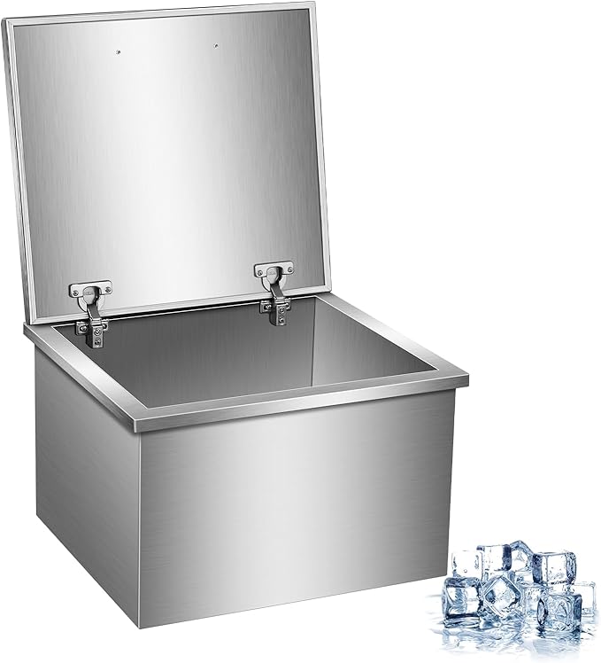 Drop in Ice Chest with Cover Stainless Steel Ice Cooler Included Drain-Pipe and Drain Plug Drop in Ice Bin Outdoor Kitchen for Cold Wine Beverage