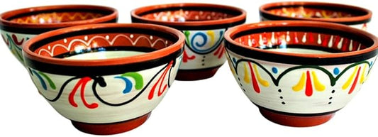 Cactus Canyon Ceramics Salsa Bowls - Spanish Terracotta White Decor - Small Serving Bowl (European Size), Festive Dinnerware 5 Piece Set - Dishwasher & Microwave Safe