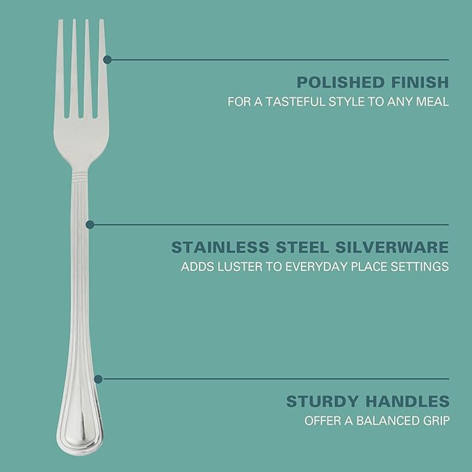 Gibson Home South Bay 65-Piece Stainless Steel Flatware Utensil Set with Wire Caddy – Silverware Service for 12 Plus Hostess Serving Pieces