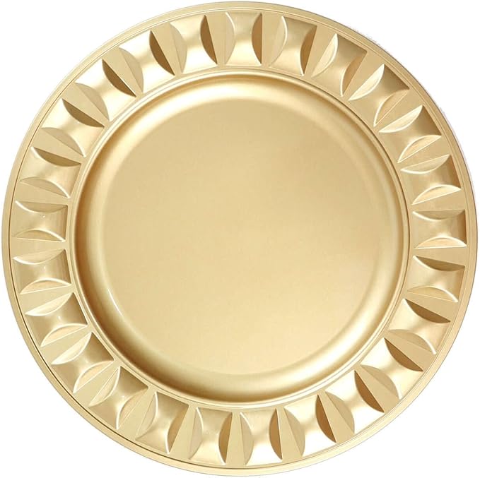 Efavormart 6 Pack | 13" Gold Round Bejeweled Rim Plastic Dinner Serving Trays, Disposable Charger Plates