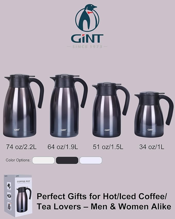GiNT 1L / 34Oz Thermal Coffee Carafe, Insulated Stainless Steel Coffee Carafes for Keeping Hot/Double Walled Vacuum Thermal Carafe (Purple)