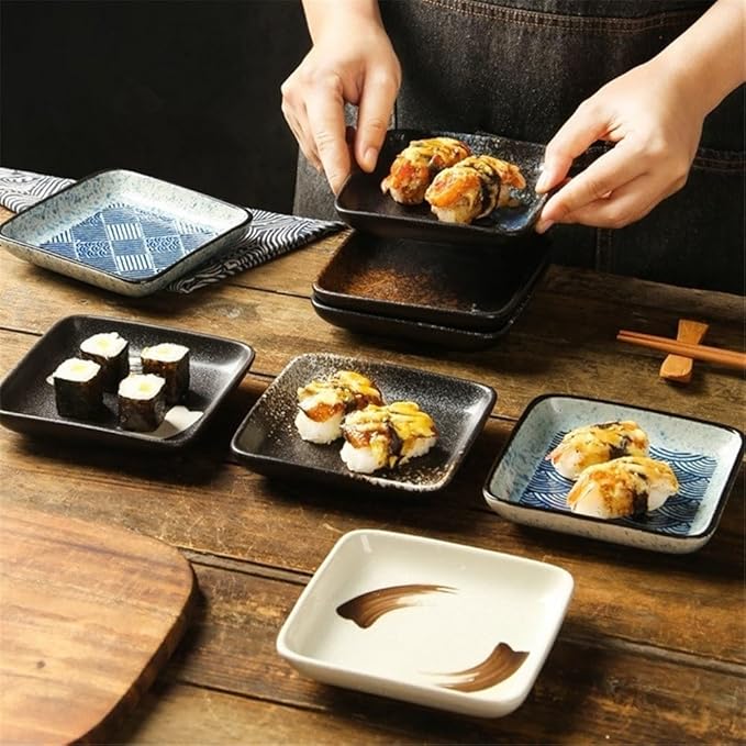 Appetizer Plates Square Ceramic Sushi Plate Shallow Sauce Dish Soy Meat Salad Trays Kitchen Accessories for Condiment