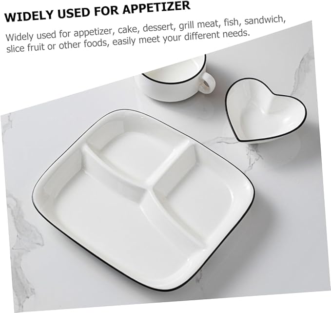PRETYZOOM Divided Serving Dish Compartment Dinner Plate Ceramic Tableware Food Holder Party Family
