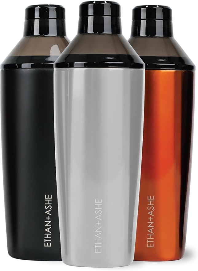 Koolhaus Cocktail Shaker - Ethan + Ashe - Vacuum Insulated Cocktail Shaker and Cocktail Strainer - Double-Wall - Travel Lid Included - Essential Bar Tools - 20oz Total Volume - Stainless Steel
