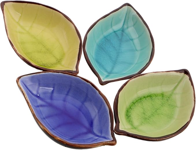 4pcs Elegant Crackle Glaze Ceramic Plate Snack Serving Bowl Seasoning Dish for Party Small Appetizer Plates