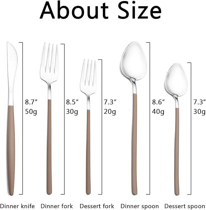JASHII Slim Handle Silverware Set 20 Pieces, 304 Stainless Steel Colorful Flatware Set, Titanium Plating Cutlery Set, Utensil Sets for Home Dinner Service for 4, Dishwasher Safe - Brown&Silver