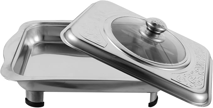 Luxshiny Stainless Steel Dinner Plate Divided Serving Tray with Lid Reusable Serve Large Serving Tray Chilled Food Trays with Lids s with s Fancy Food Silver