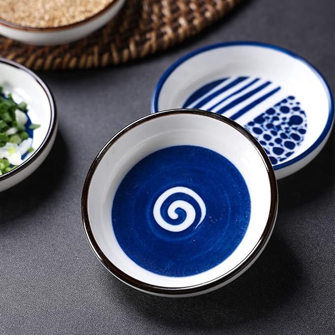 Japanese Retro Ceramic Side Dishes Set of 4, Ceramic Sauce Dipping Bowls Porcelain Side Dish Bowl, 3.54 Inch Mini Seasoning Dish for Ketchup, Sushi, Snack, BBQ and Other Party Supplies