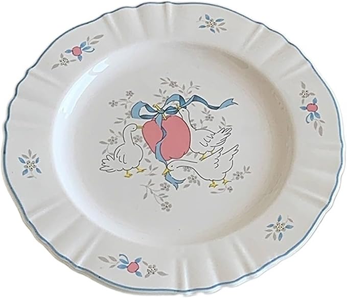 SONGCHAO Party Supplies Retro Ceramic Dinner Plate Blue Edge Ceramic Plate Breakfast Plate Fruit Plate Dessert Plate Home Round Flat Plate Party Plates