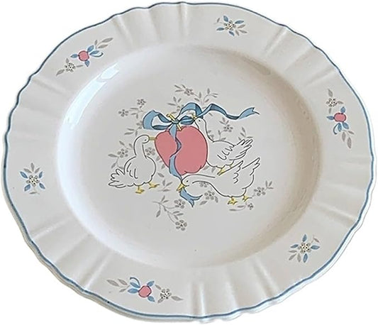 SONGCHAO Party Supplies Retro Ceramic Dinner Plate Blue Edge Ceramic Plate Breakfast Plate Fruit Plate Dessert Plate Home Round Flat Plate Party Plates