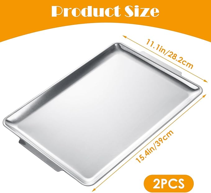 2 Pack 304 Stainless Steel Serving Platters 16x11 Inch Large Rectangular Stainless Steel Tray for BBQ Korean Meat, Professional Sizzle Platter for Home Party and Restaurant (Silver)