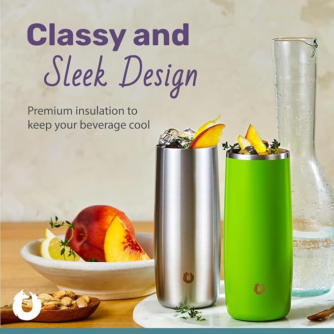 SNOWFOX Premium Vacuum Insulated Stainless Steel Cocktail Glass/Drink Tumbler, Set of 2, Drinks Stay Icy Cold, Thermal Highball Glasses, Elegant Home Entertaining, Classic Barware, 14.5 oz, Mermaid
