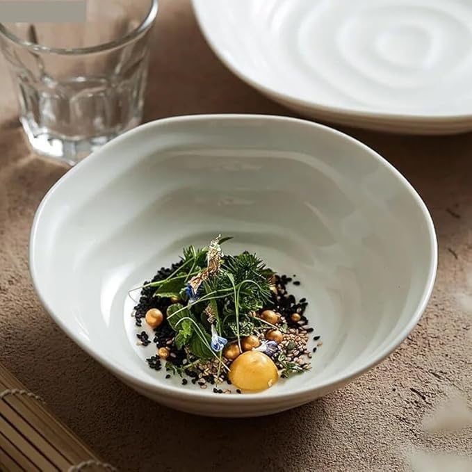 SONGCHAO Party Supplies Dish Plates Ceramic Fruit Salad Plates Irregular Shape Dinner Plates Restaurant Solid Color Tableware Ramen Noodle Bowls Soup Bowls Party Plates (Color : 11 inch)