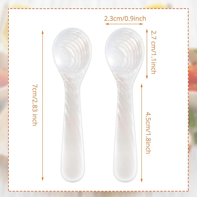 Patelai 2 Pieces Set of Caviar Spoons Mother of Pearl Spoons with Handcraft Round Handle for Caviar, Egg, Ice Cream, Coffee, Kitchen, Restaurant Serving for Valentine Favors (7cm/2.75 Inch)