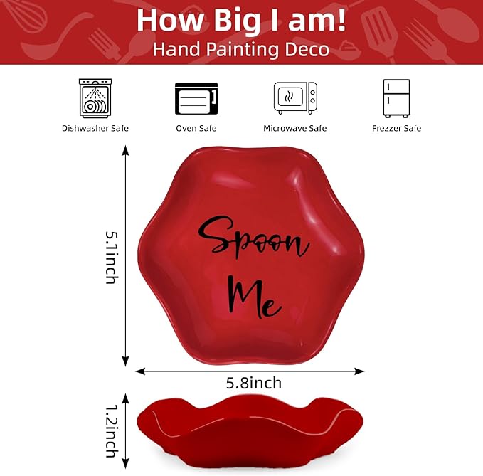 Funny Ceramic Spoon Rest for Kitchen Counter Stove Top, 5.8 Inch Heat-Resistant Utensil Holder for Cooking, Spoons, Ladles, Tongs, Cute Kitchen Decor, Housewarming Gift for Women Men (Red)