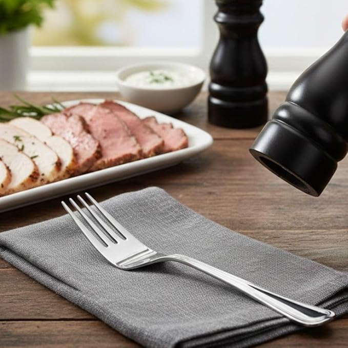 Soro Essentials- 18/8 Stainless Steel Simplicity Cold Meat Fork 3.0mm Set of 12- Serving Utensils Serving Flatware Cutlery Kitchen Tableware Buffet Serving Utensils for Home Kitchen and Restaurant