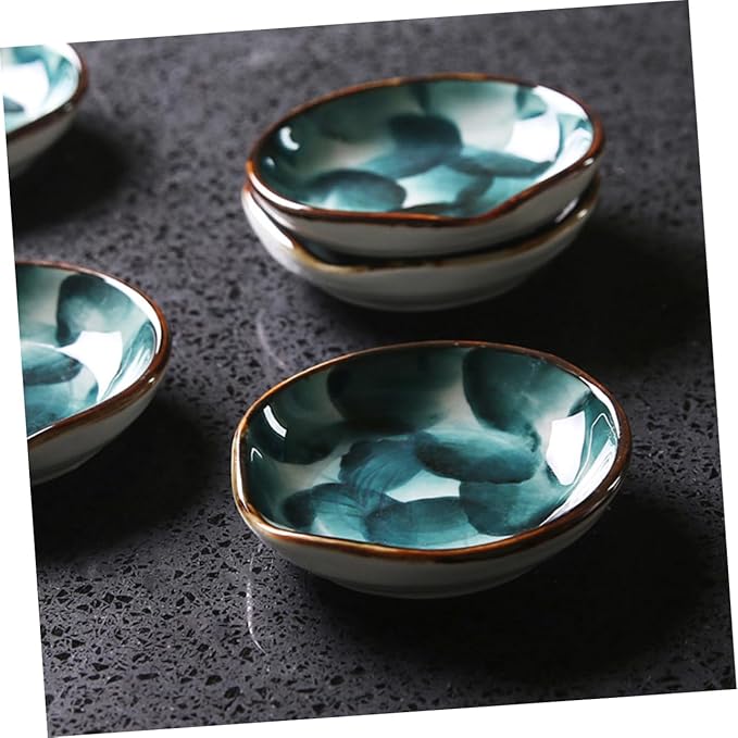 Cabilock 2pcs Hand-painted Ceramic Snack Plates Retro Japanese Style Dipping Dishes for Condiments Appetizers and Tableware