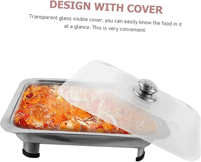 Stainless Steel Buffet Serving Tray Rectangular Canteen Dish with Cover Lightweight Four Leg Design for Easy Handling for Catering and Parties
