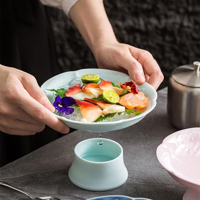 Dinner Plates Set Sashimi Plate Dry Ice Plate Japanese Creative Tableware Display Plate Ceramic Japanese Food Presentation Fish Plate Kitchen Salad Bowl(A)
