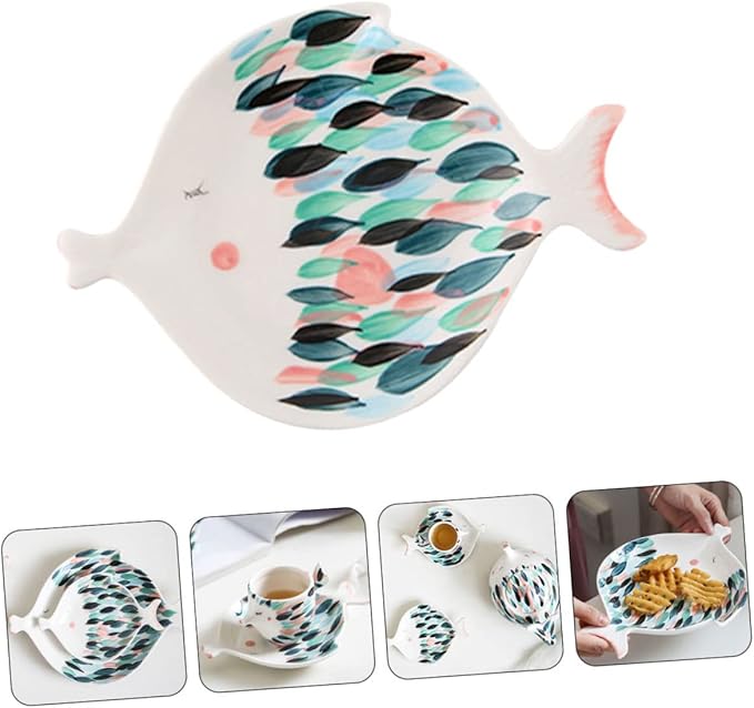 Dipping Bowls,Ceramic Serving Dishes,Food Serving Tray,Fish Shaped Ceramic Plate Appetizer Plates Meat Platter Fruits Plate Ceramic Serving Platter