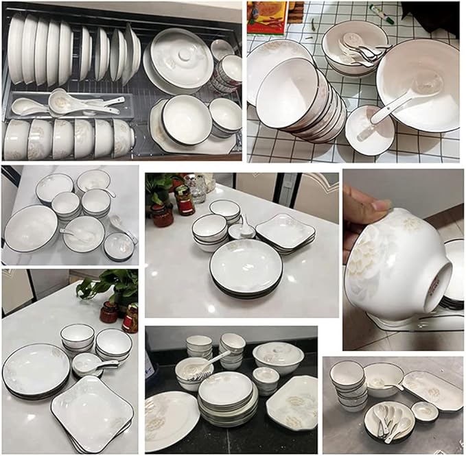 Ceramic Dinner Plate Sets, 28 Piece Dinnerware Set Service for 6, Pattern Bone China Tableware Plates, Bowls Ceramic Dish Set,Rectangular