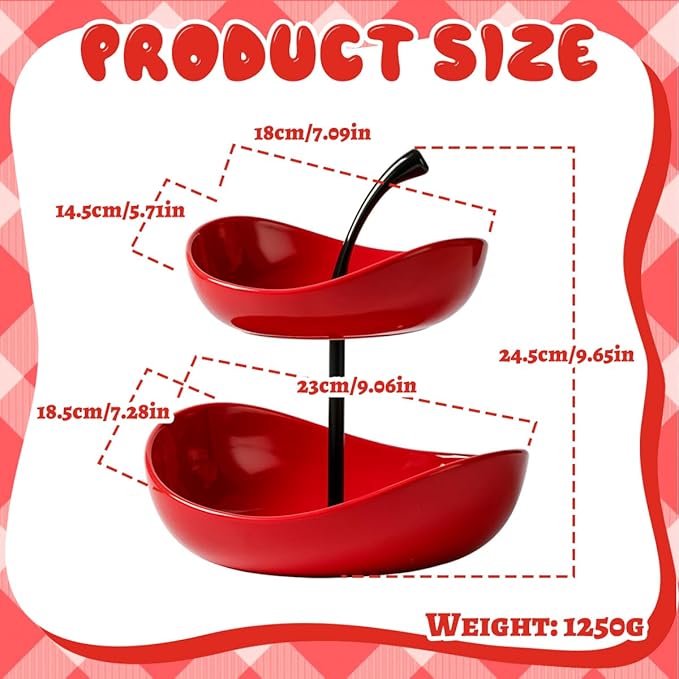 2 Tier Ceramic Fruit Bowl,Red Fruit Plate,Dessert Bowl,7 inch Color contrasting Snack Platefor Living Room Coffee Table Snack Plate Pastry Plate Beauty Salon Fruit Plate Christmas Party