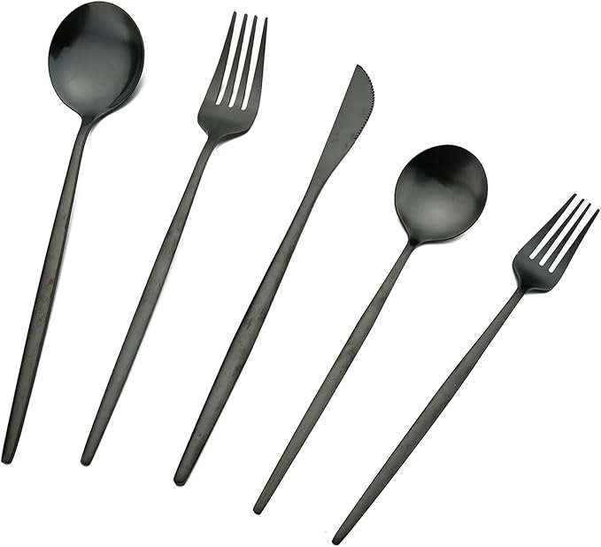 30-Piece Stainless Steel Silverware Set, Attractive Matte Finished Flatware Set, Serving for 6, Classic Cutlery set for Home/Restaurant，Includes Dessert Spoons Forks - Black