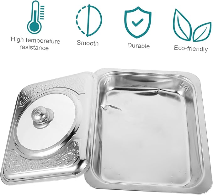 Amosfun Stainless Steel Dinner Plate Serving Tray Rounded Corners Easy Clean Design Flat Square Snack Tray for Party