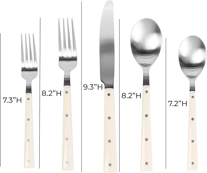 Soline Cream and Stainless Steel Flatware - Set of 5 Pieces