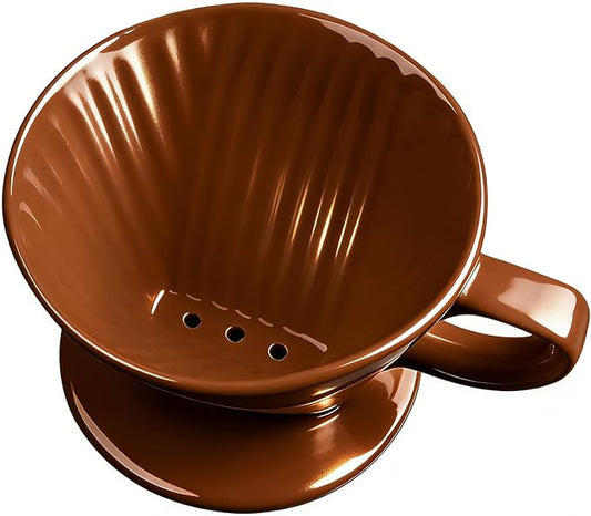 Handmade Pour Over Ceramic Coffee Dripper - Authentic Brewing Experience for Camping, Office, and Home (Coffee Brown)