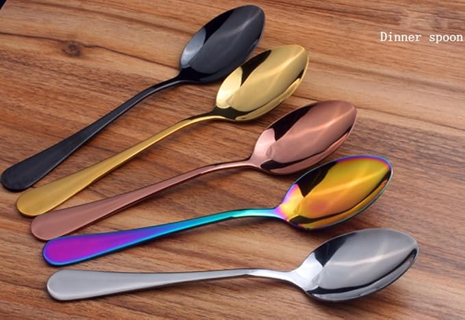 Lots 4pcs Stainless Steel Tableware Dinner Spoon Fork Knife Flatware Serving Sets Spoons Forks Knives (4, Gold)